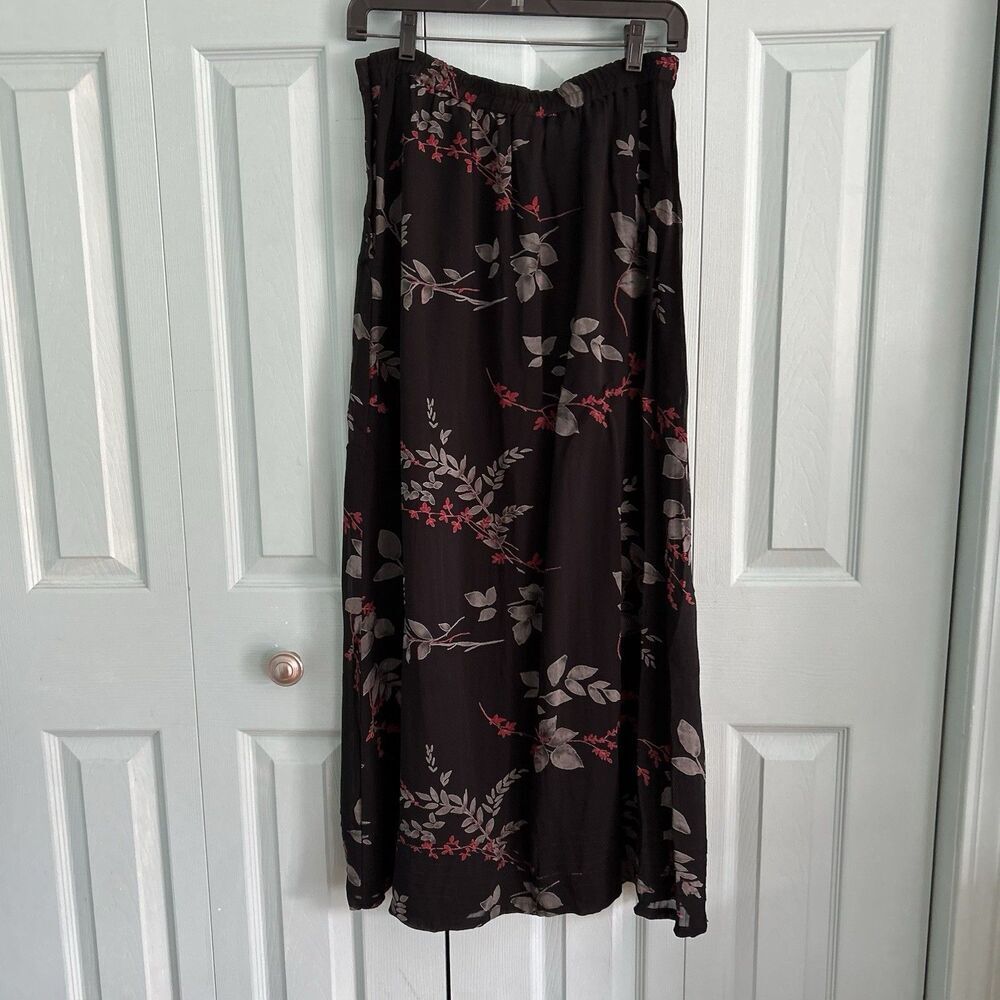 Putumayo Maxi Skirt Medium Dark Romantic Black Leaves Elastic Waist Grunge Fairy - Picture 11 of 13